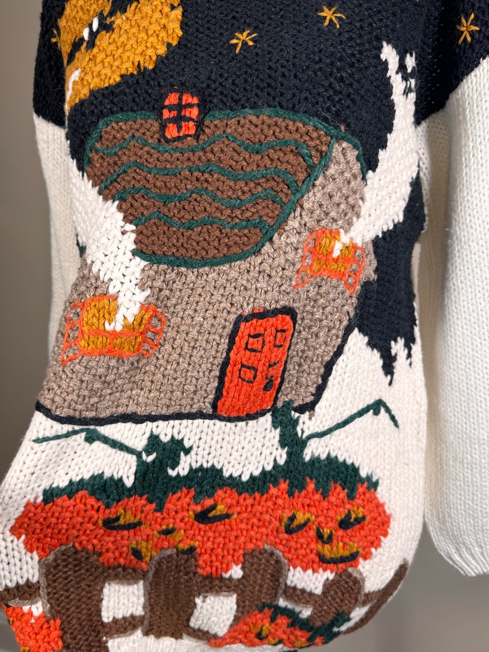 Vintage Casual Corner Hand Knit Pumpkin Halloween Ghosts Teacher Sweater Sz S - Picture 3 of 11